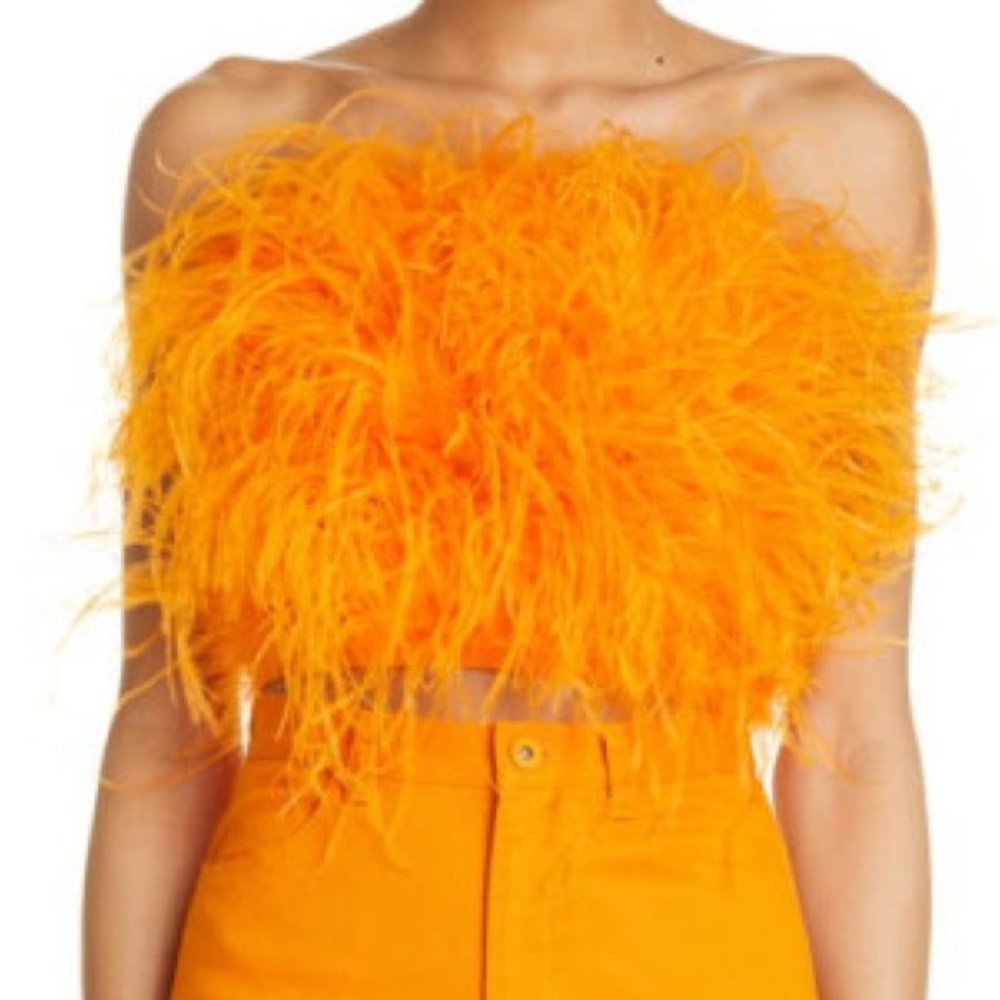 Lapointe ostrich feather tube top in tangerine
